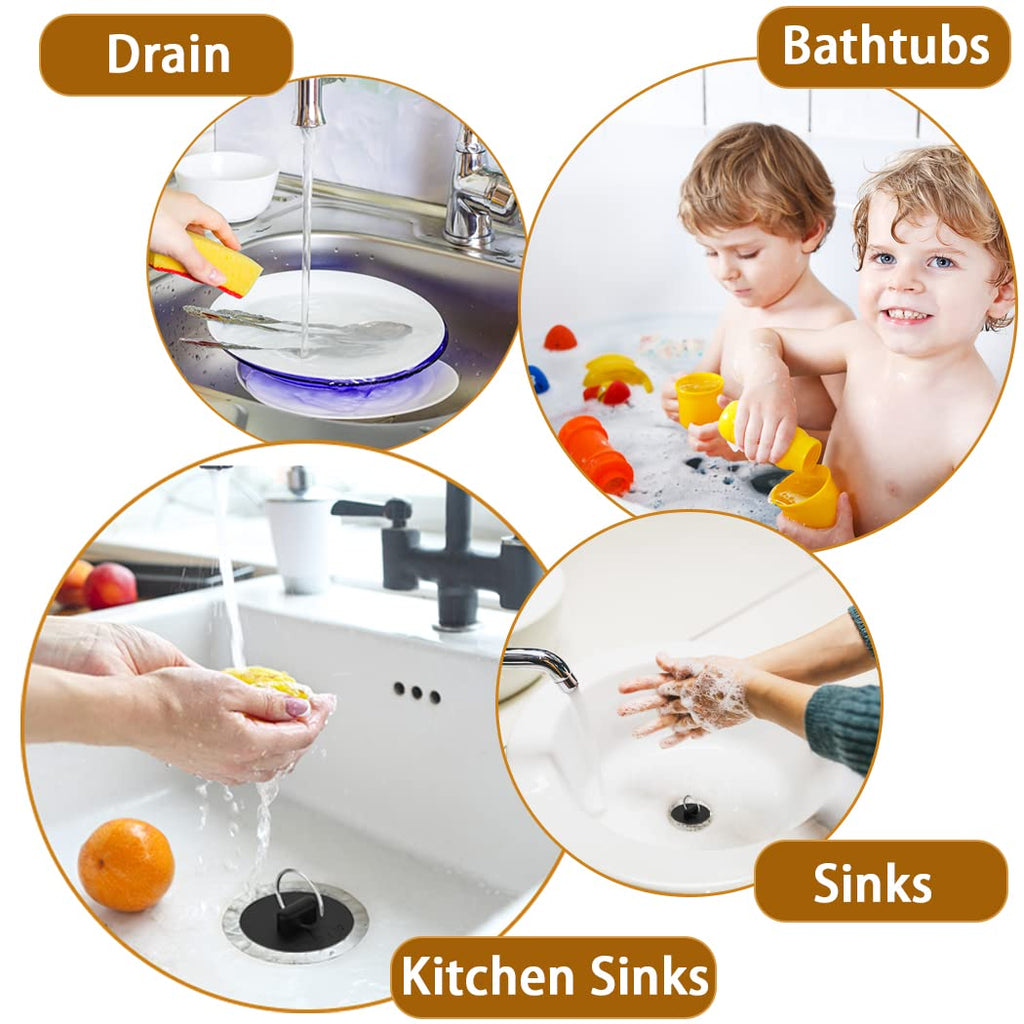 Arcimatto Bathtub Drain Stoppers, 4 Pieces Rubber Sink Stopper Set Bath Tub Plug Kitchen Bathroom Laundry Bar Water Stopper Seal