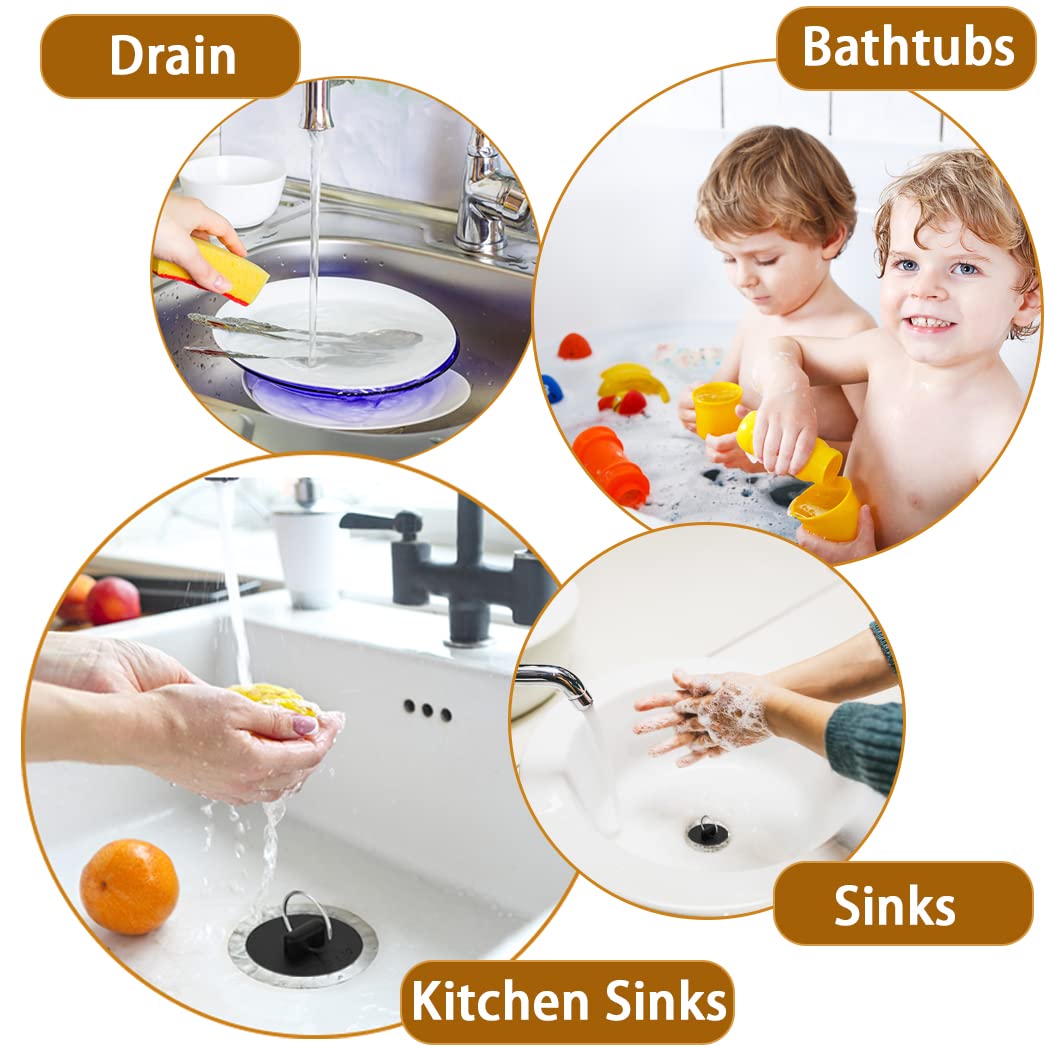 Arcimatto Bathtub Drain Stoppers, 4 Pieces Rubber Sink Stopper Set Bath Tub Plug Kitchen Bathroom Laundry Bar Water Stopper Seal