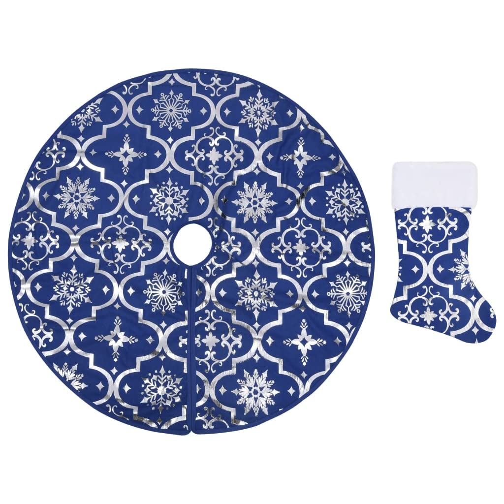 Vidaxl Luxury Christmas Tree Skirt With Sock Blue 3 Ft Fabric