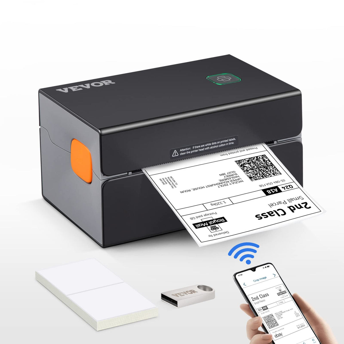 VEVOR 300DPI Bluetooth Thermal Label Printer w/Auto Recognition & Rohm Printer Head, Wireless Shipping Label Printer for 1.57'' 