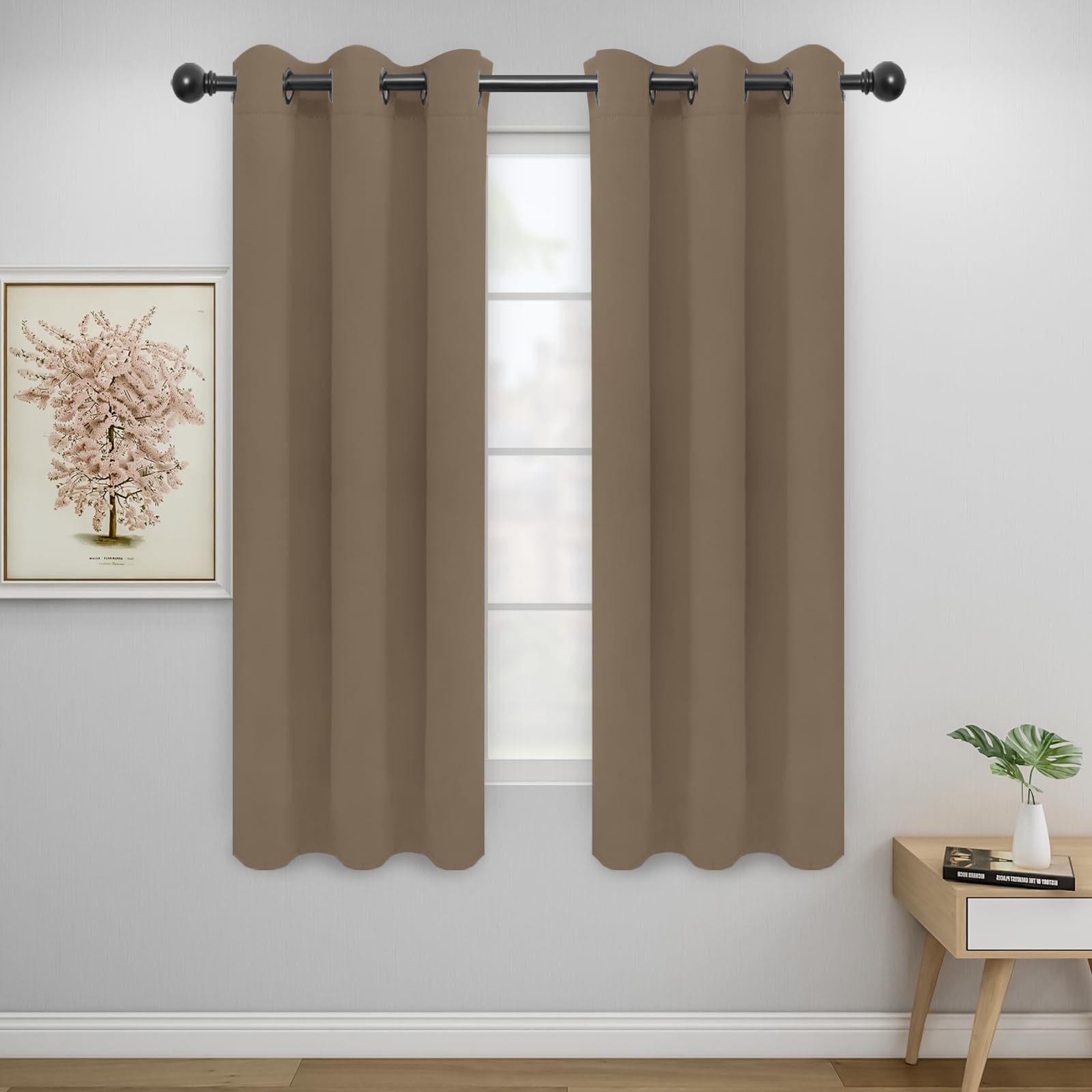 Easy-Going Blackout Curtains For Bedroom, Solid Thermal Insulated Grommet And Noise Reduction Window Drapes, Room Darkening Curtains For Living Room, 2 Panels (34X63 In, Camel)
