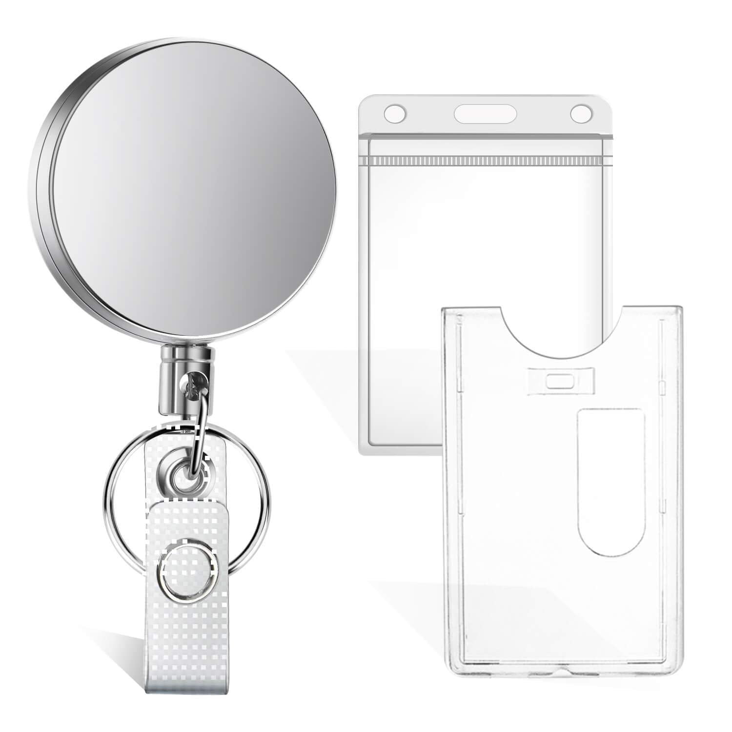 Selizo Retractable Badge Holder With Keychain Ring Clip Metal Badge Reel With Plastic Id Holder And Heavy Duty Name Card Holder