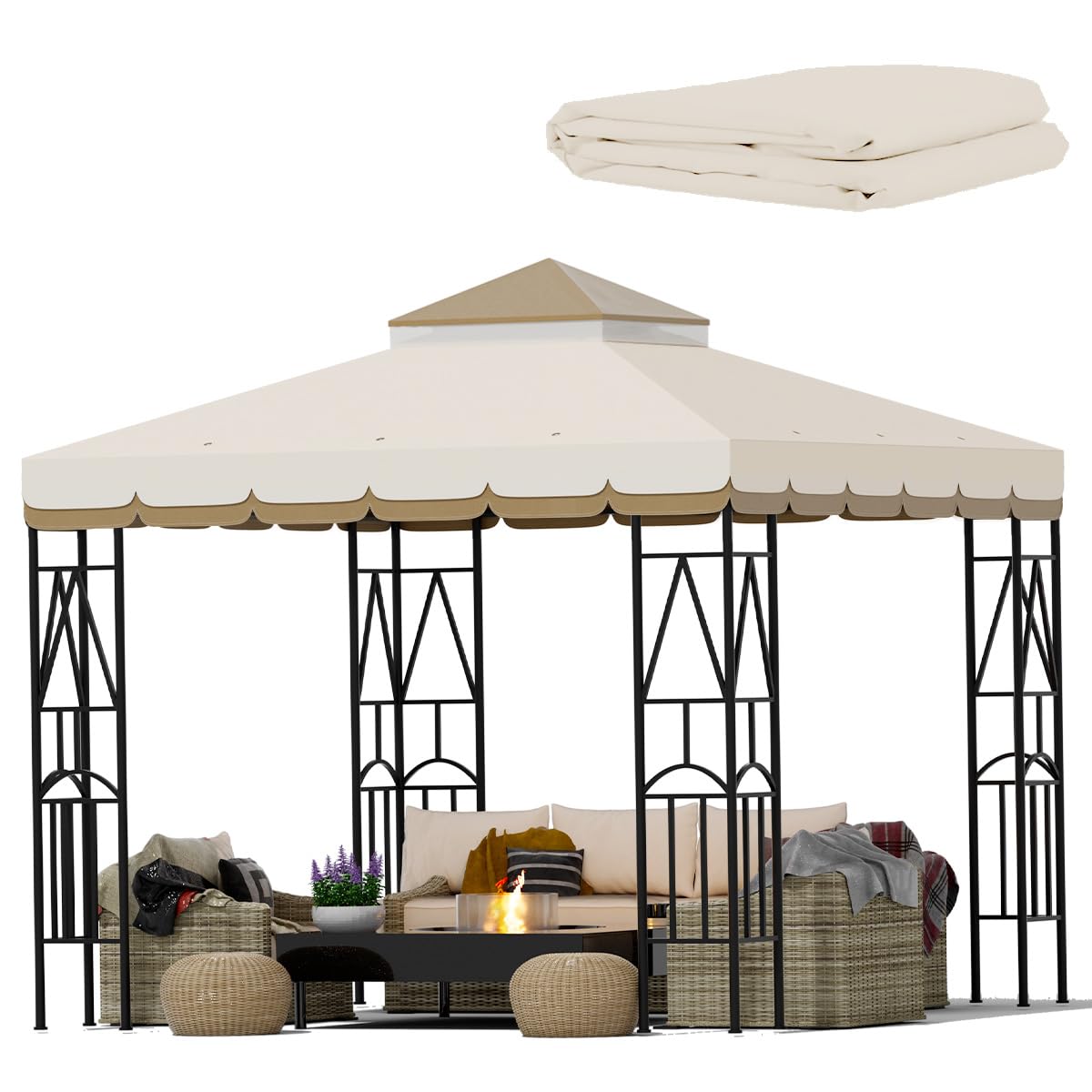 Morikoro 10X10 Canopy Replacement Top Canopy Cover Replacement 10X10 Ft Double Tiered Gazebo Covers For Yard Patio Garden Canopy