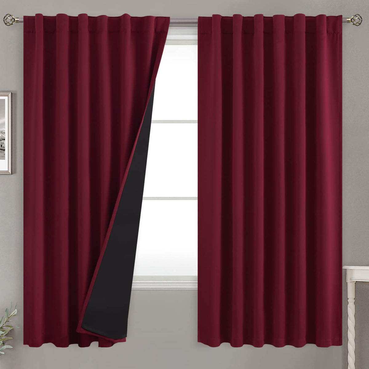 Bgment Full Blackout Curtains With Heat Insulation Liner Curtains 63 Inches Long,Rod Pocket And Back Tab Double Layer Room Darke
