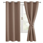 Hiasan Blackout Curtains For Bedroom, 38 X 63 Inches Length - Thermal Insulated & Light Blocking Window Curtains For Living Room, 2 Drape Panels Sewn With Tiebacks, Cappuccino
