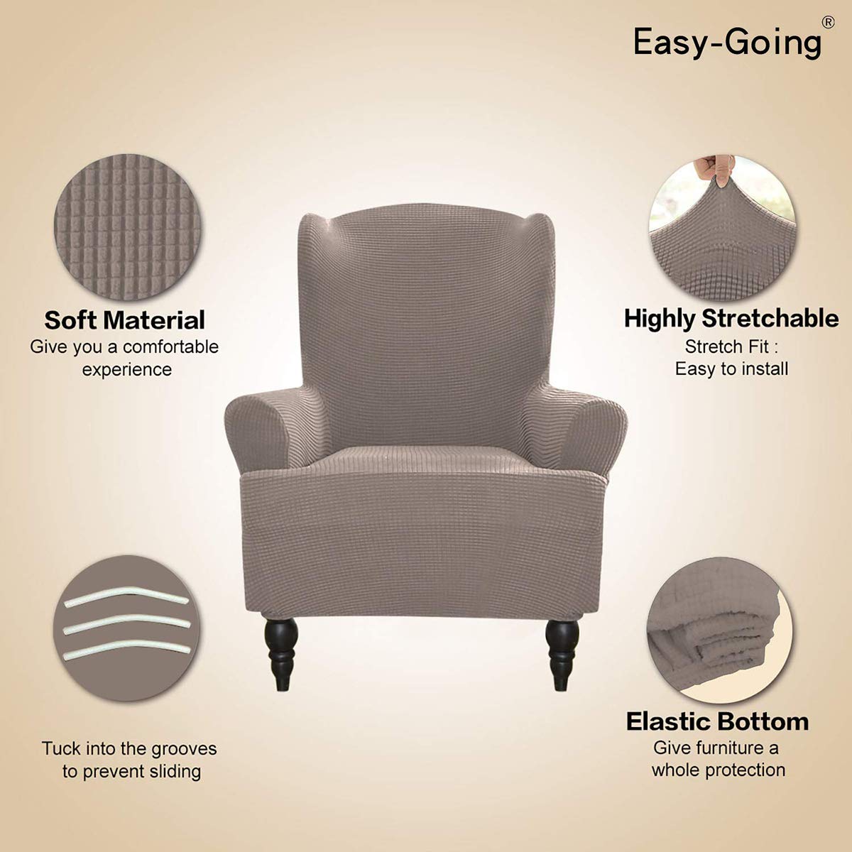 Easy-Going Stretch Wingback Chair Sofa Slipcover 1-Piece Sofa Cover Furniture Protector Couch Soft With Elastic Bottom Spandex J