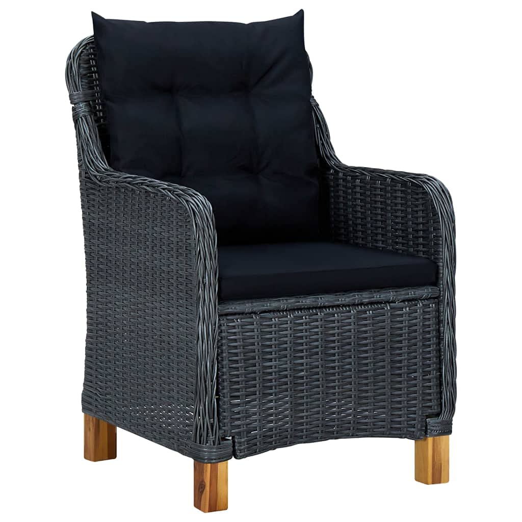 vidaXL 3-Piece Patio Lounge Set with Cushions - Poly Rattan, Dark Gray - Comfortable Outdoor Seating with Removable Cushion Covers and Sturdy Acacia Wood Legs