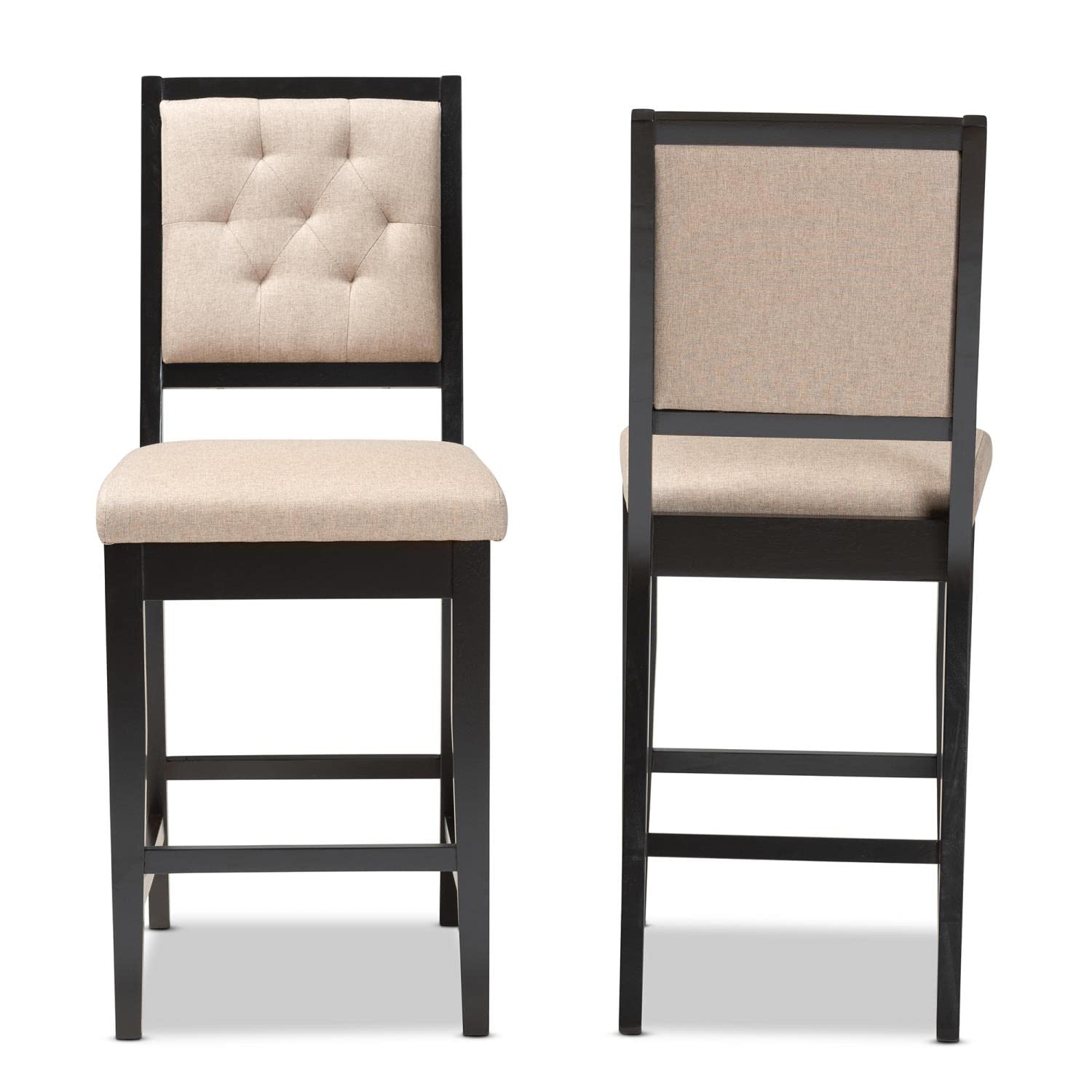 Baxton Studio Gideon Modern and Contemporary Sand Fabric Upholstered and Dark Brown Finished Wood 2-Piece Counter Stool Set