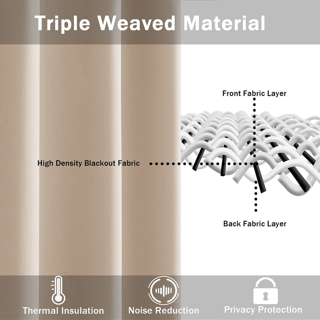 Jiuzhen Beige Blackout Curtains With Tiebacks - Thermal Insulated, Light Blocking And Noise Reducing Grommet Curtain Drapes For Bedroom And Living Room, Set Of 2 Panels, 38 X 54 Inch Length