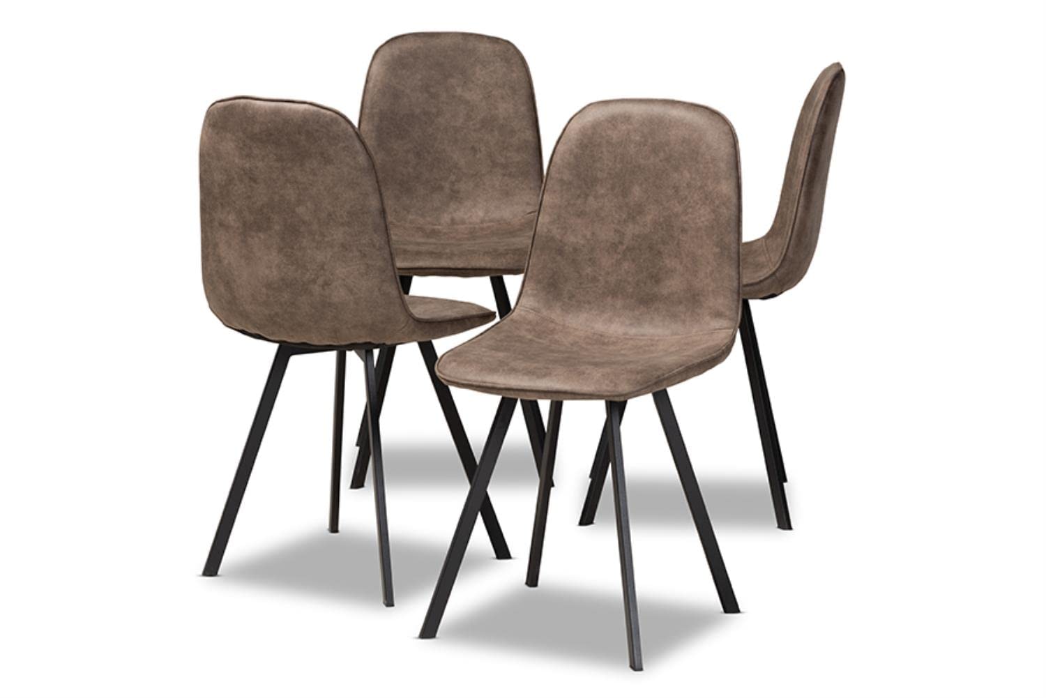 Baxton Studio Filicia Modern and Contemporary Grey and Brown Imitation Leather Upholstered 4-Piece Metal Dining Chair Set Set