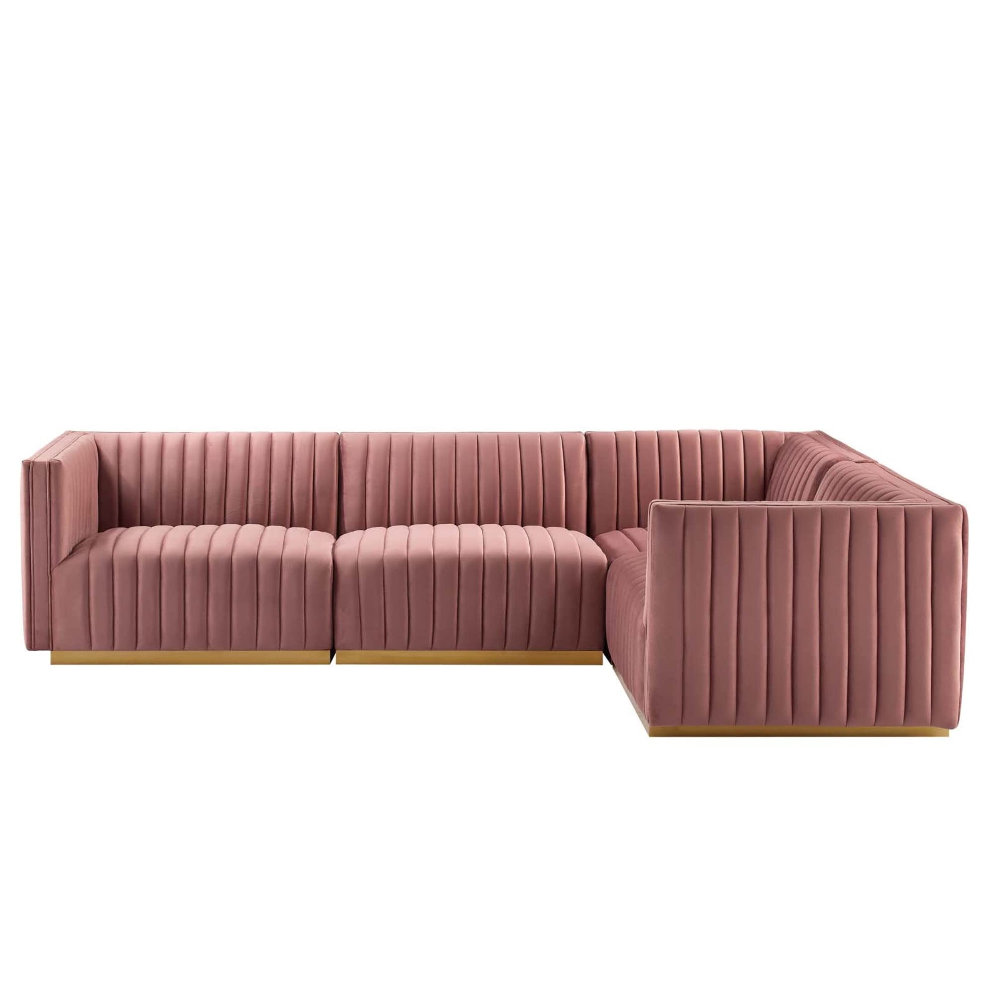 Modway Conjure 4-Piece Velvet And Stainless Steel Sectional In Gold/Dusty Rose