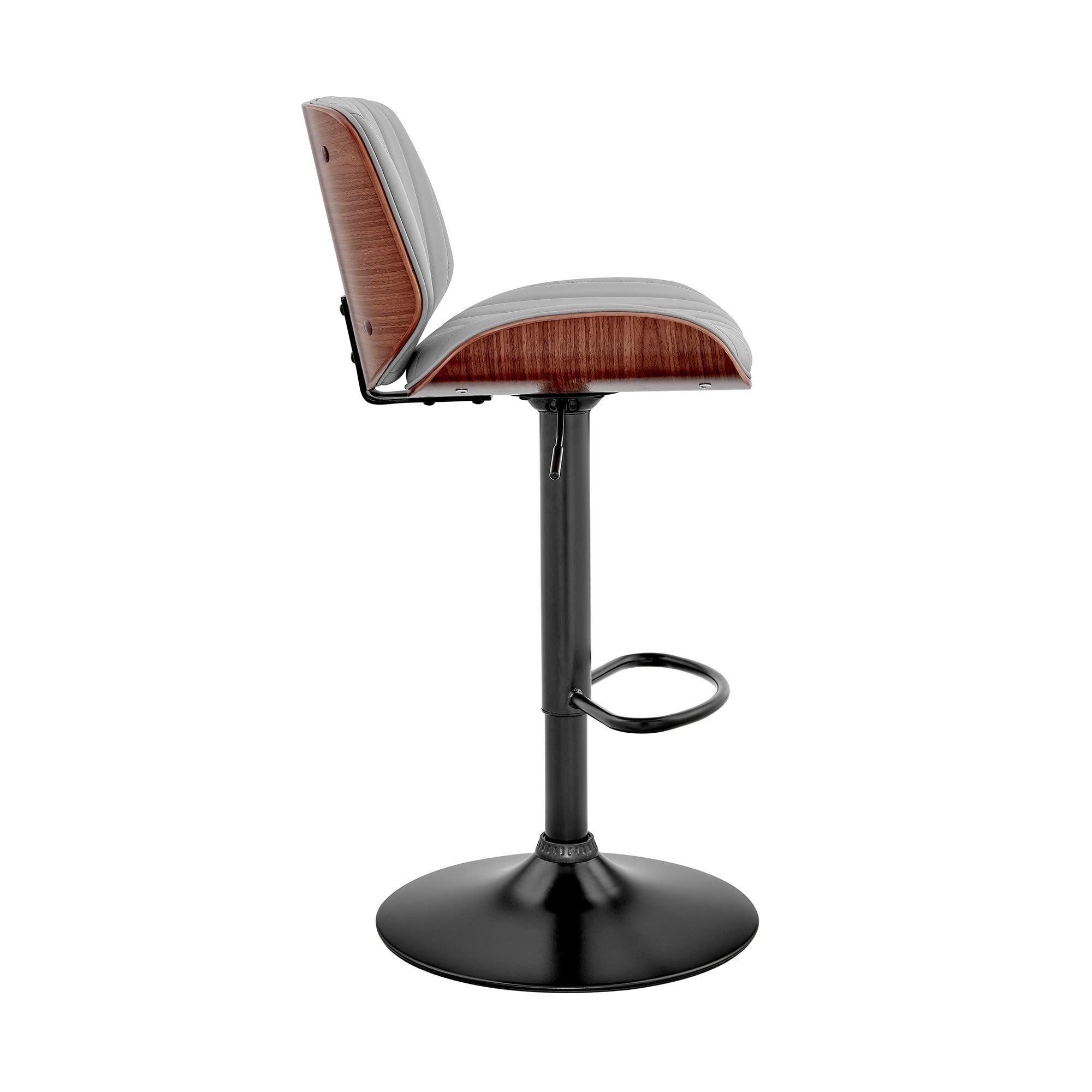 HomeRoots Metal/Plywood/Faux Leather Adjustable Gray Faux Leather Black Steel and Walnut Bar Stool