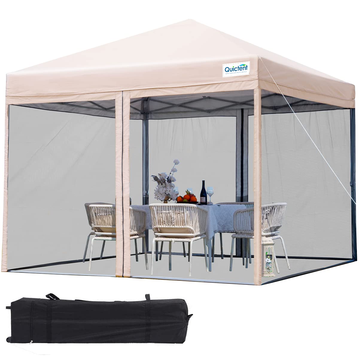 Quictent 8'X8' Pop Up Canopy Tent With Netting, Outdoor Instant Portable Gazebo Ez Up Screen House Room Tent -Fully Sealed, Wate