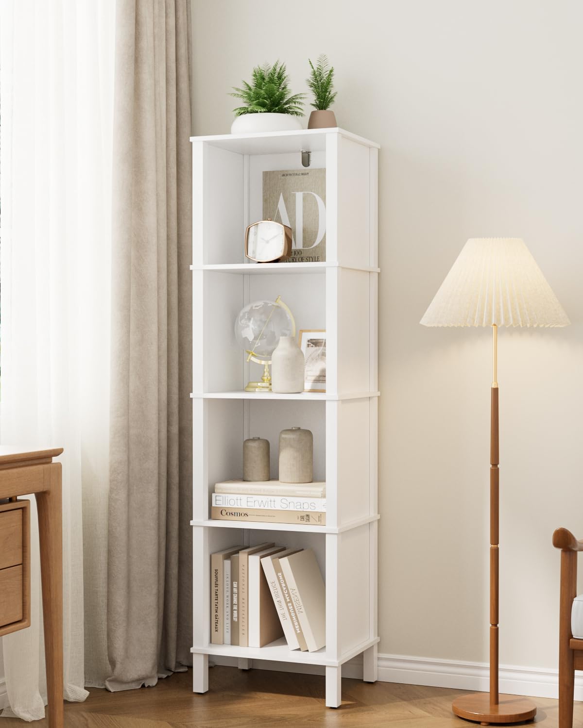 Apetaccat Bookshelf, Modern 4Tier Bookcase, Open Storage Book Shelf, 11  14.2  50.4 Inches, Small Narrow Bookshelves for Li