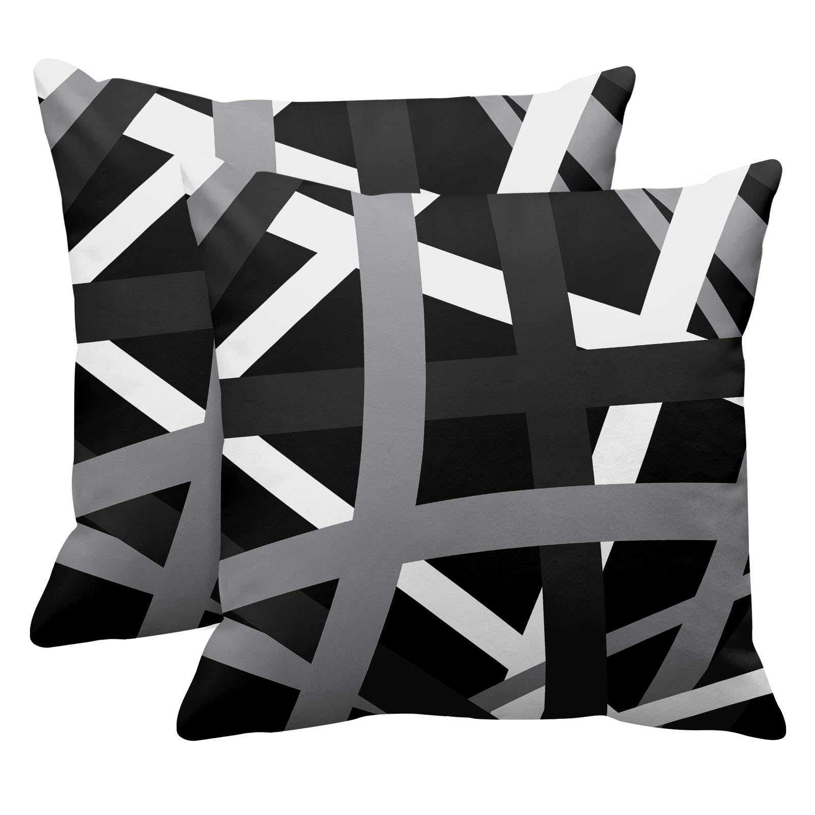 Emvency Set Of 2 Throw Pillow Cover Gray Black Stripes Design Retro Decorative Pillow Case Striped Home Decor Square 18X18 Inch