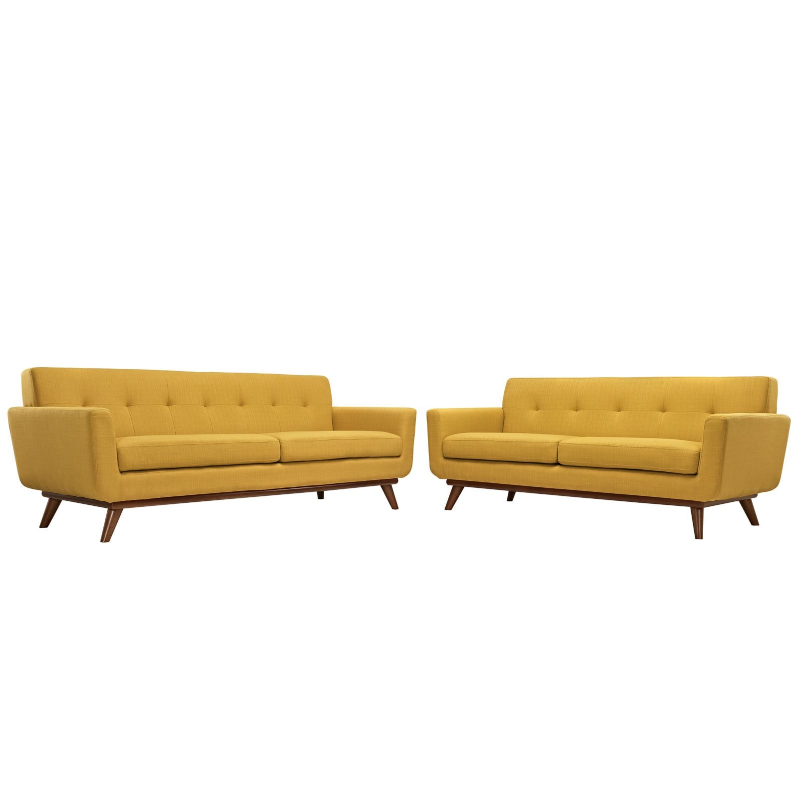 Modway Engage Modern Fabric 2-Piece Sofa Set With Loveseat In Citrus Yellow