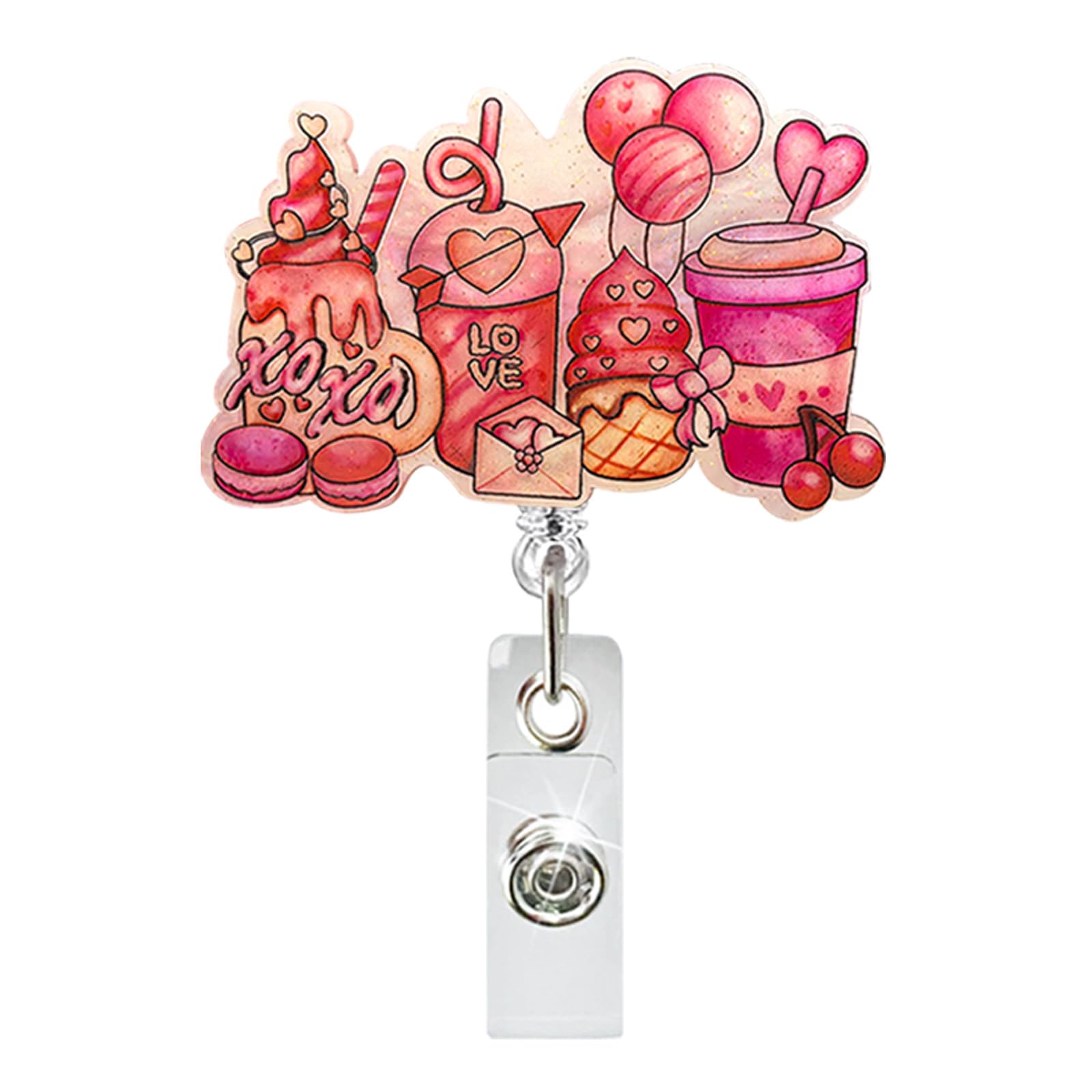 Valentine Day Badge Reel Retractable Alligator Badge Clip Cute Pink Valentines Day Badge Holder Name Tag Couple Badge Reels For