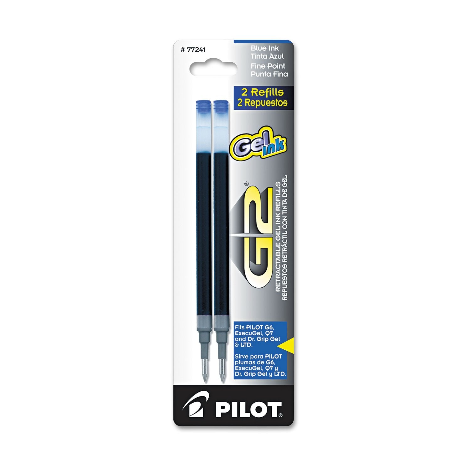 Pilot, G2 Gel Ink Refills, Fine Point 0.7 Mm, Blue, Pack Of 2