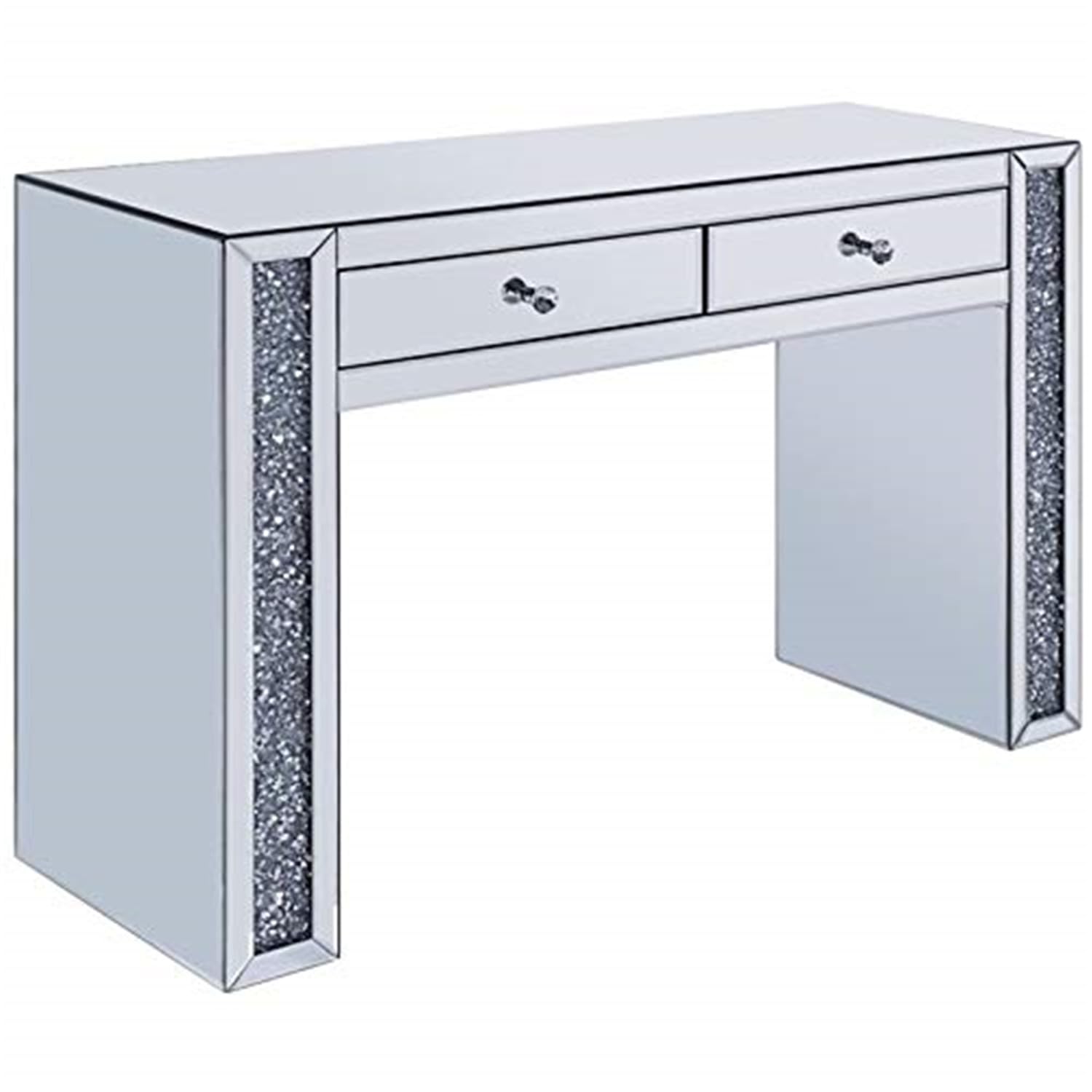 Acme Noralie Vanity Desk in Mirrored and Faux Diamonds