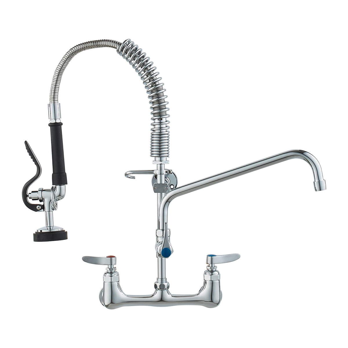 VEVOR Commercial Faucet with Pre-Rinse Sprayer, 21'' Height, 8'' Center, 12'' Swing Spout, Wall Mount Kitchen Sink Faucet, Brass