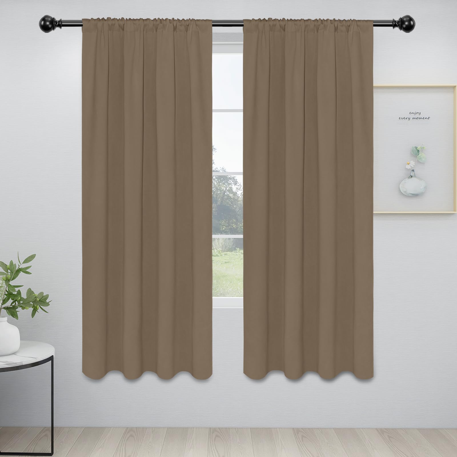 Easy-Going Rod Pocket Blackout Curtains For Bedroom, Room Darkening Window Curtains For Living Room, Thermal Insulated Noise Reduction Solid Window Drapes, 2 Panels(34X72 In, Camel)