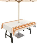 Fall Outdoor Tablecloth With Umbrella Hole, Farmhouse Orange Stripe Rectangle Tables Zippered Table Cloth Waterproof Tabletop Ta