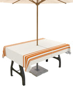 Fall Outdoor Tablecloth With Umbrella Hole, Farmhouse Orange Stripe Rectangle Tables Zippered Table Cloth Waterproof Tabletop Ta