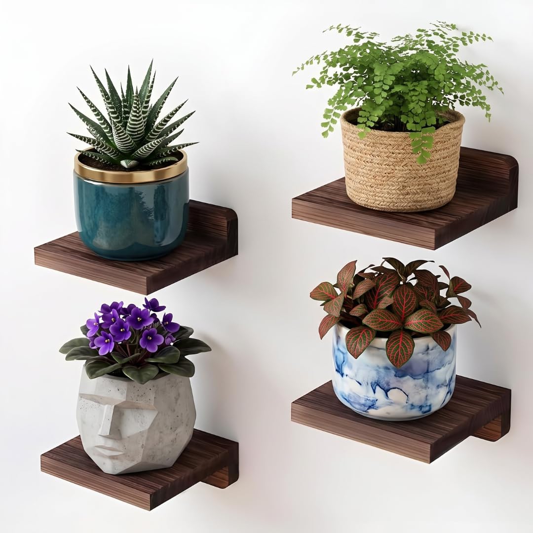 Artorigin Wooden Wall Mounted Book Shelves Set Of 4 | Kids Room Nursery Book Ledge Shelf | Floating Wall Shelves For Pots, Toys,