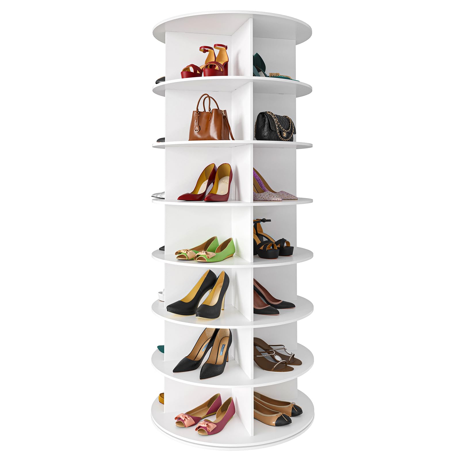 SpaceAid 7 Tier Rotating Shoe Rack Tower, Spinning Shoe Display Lazy Susan, Revolving 360 Shoe Rack Storage Round Carousel, Vert