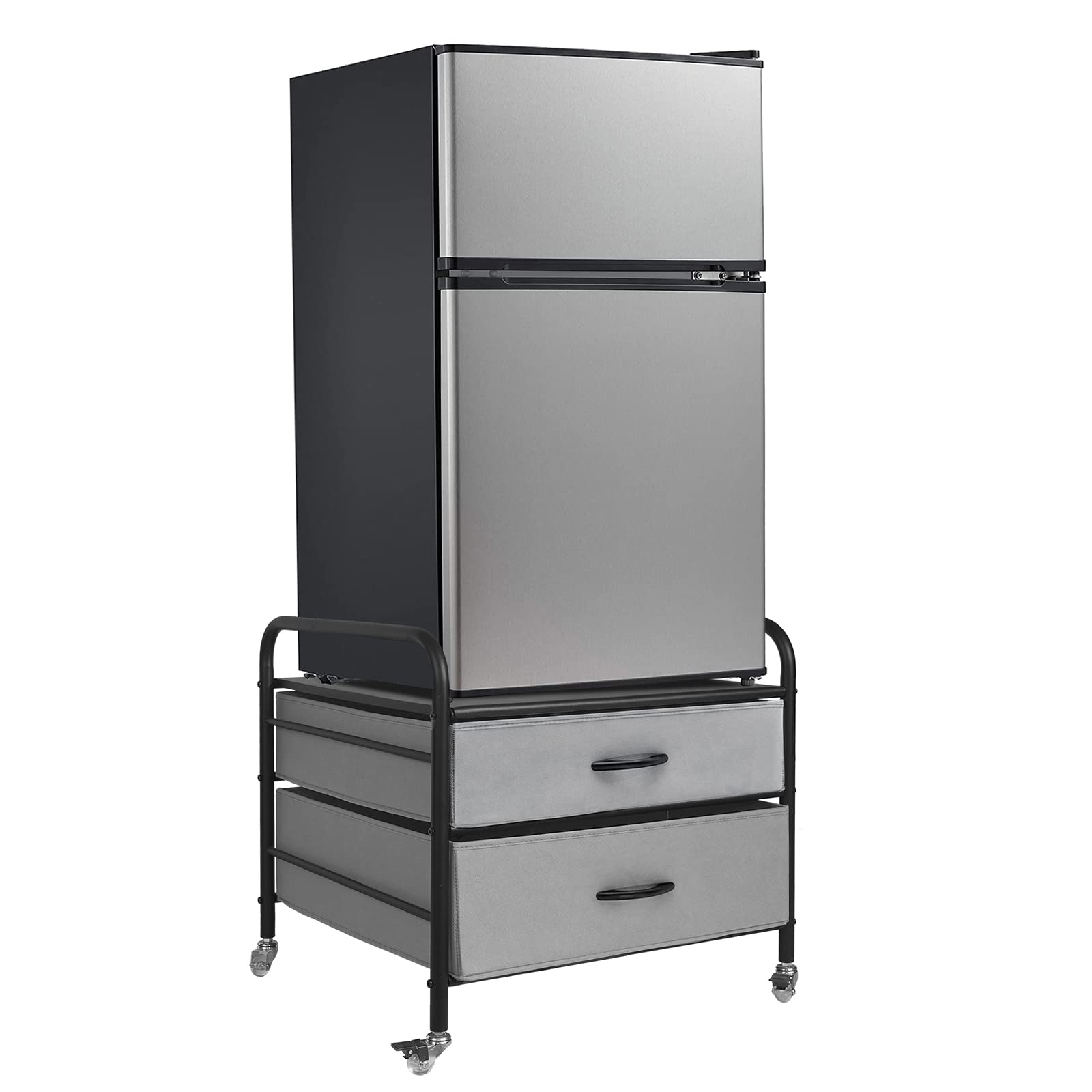 Eazehome Mini Fridge Stand, Fridge Stand With Storage, 2 Drawer Fridge Cart, Organizer Unit For Mini Fridge, Fridge Stand With M