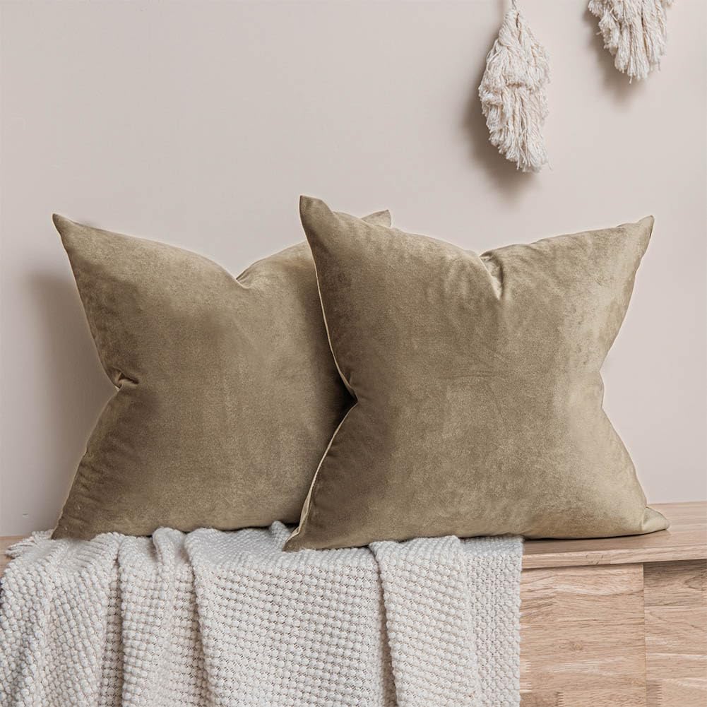 Juspurbet Stone Velvet Throw Pillow Covers 16X16 Inches Set Of 2 With Zipper,Decorative Soft Solid Pillow Covers For Couch Bed S