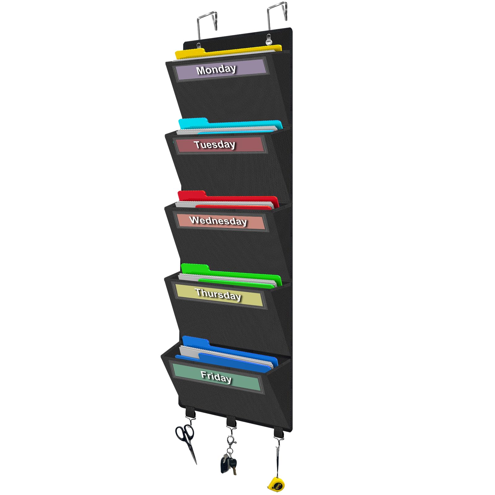 Weekly Over The Door File Organizer, Hanging File Folders Wall Organizer With 5 Large Pockets For Papers, Charts, Mails, Magazin