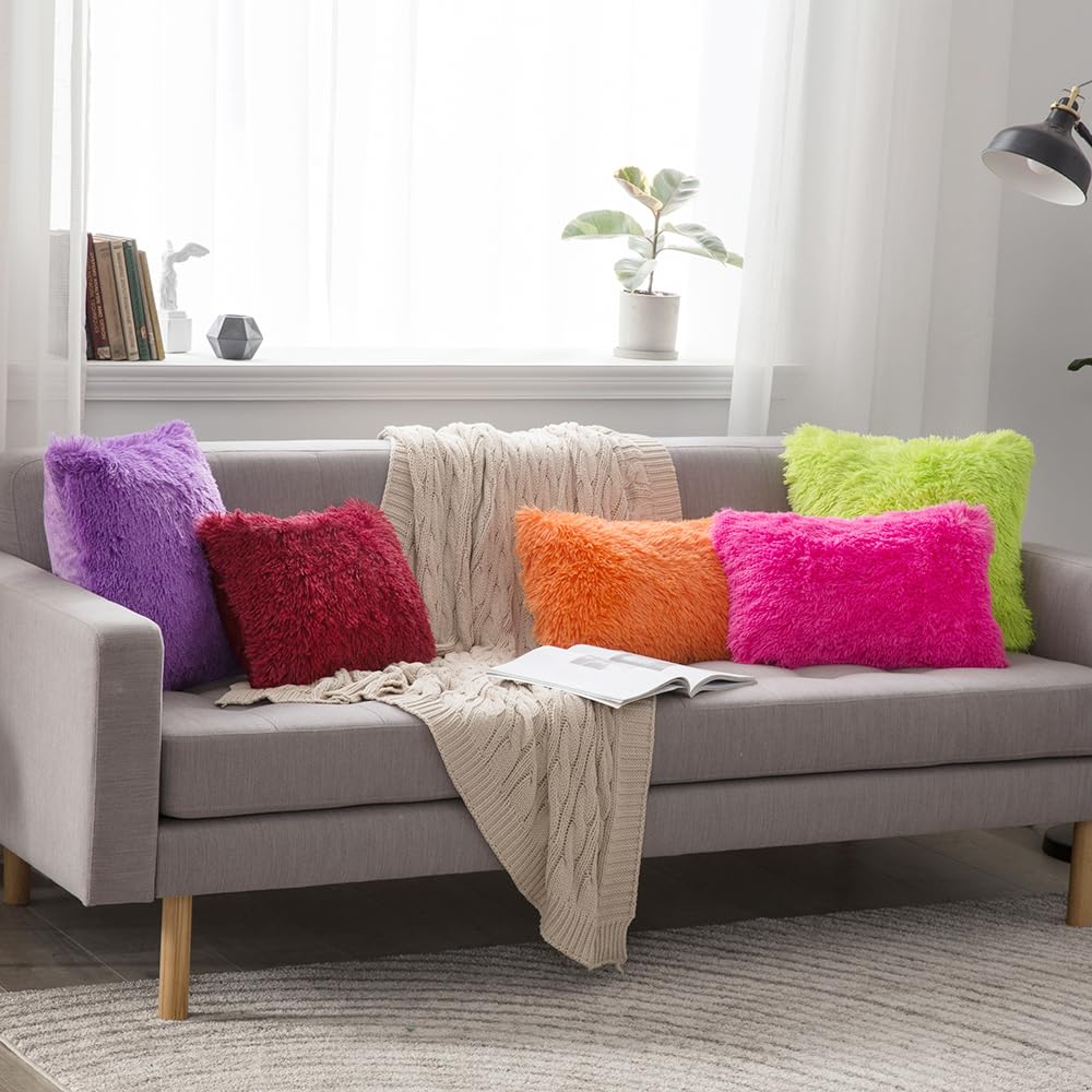 Miulee Pack Of 2 Luxury Faux Fur Throw Pillow Cover Deluxe Fall Decorative Plush Pillow Case Cushion Cover Shell For Sofa Bedroo