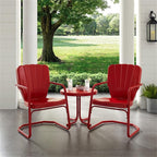 Crosley Furniture Ridgeland 3-Piece Outdoor Chair and Side Table Set, Retro Metal Bistro Patio Sets for Deck, Red