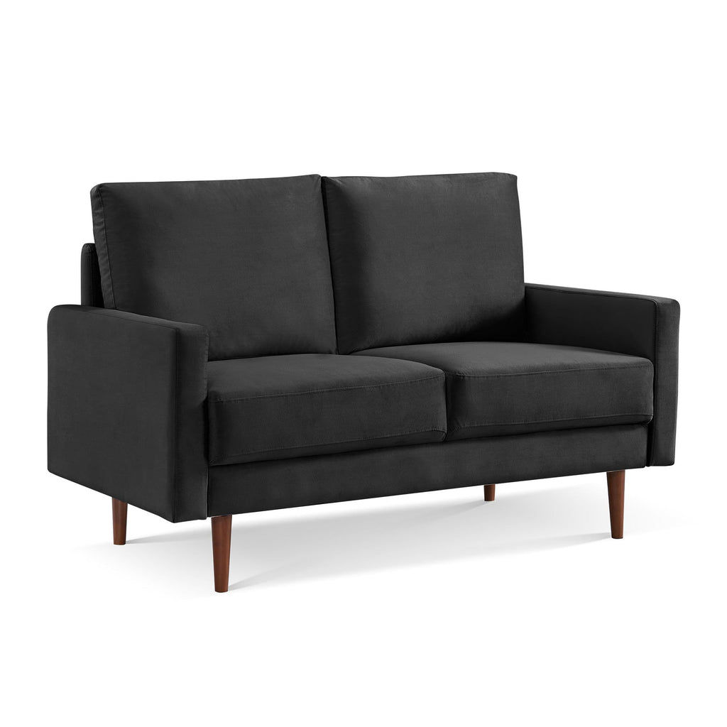 American Furniture Classics Black 57 Inch Wide Upholstered Two Cushion Loveseat with Square Arms Velvet, 57" x 32" x 37"