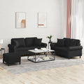 vidaXL Black Faux Leather 3-Piece Sofa Set with Pillows and Footstool - Modern Comfortable Seating for Living Room or Lounge Area