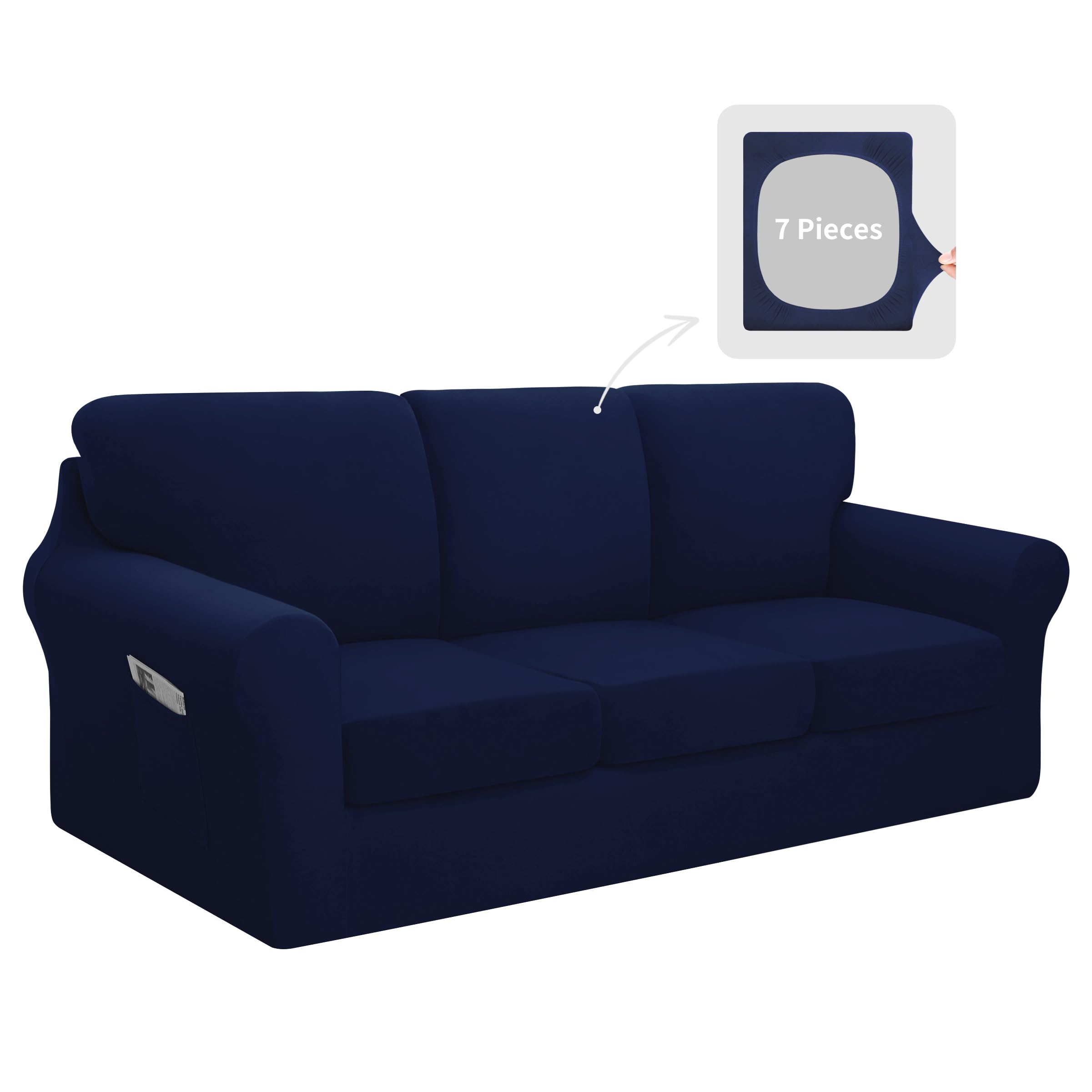 Easy-Going 7 Pieces Stretch Couch Cover Washable Sofa Cover Set for 3 Backrest and Seat Cushion Couch Anti-Slip Sofa Slipcover F