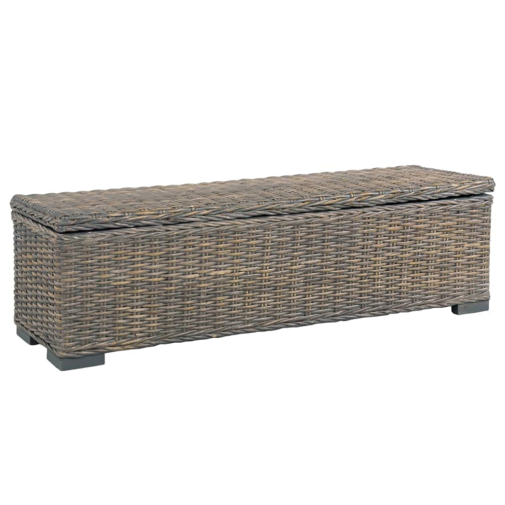 Vidaxl Kubu Rattan Storage Box With Solid Mango Wood In Gray- Versatile And Elegant Storage Solution For Home