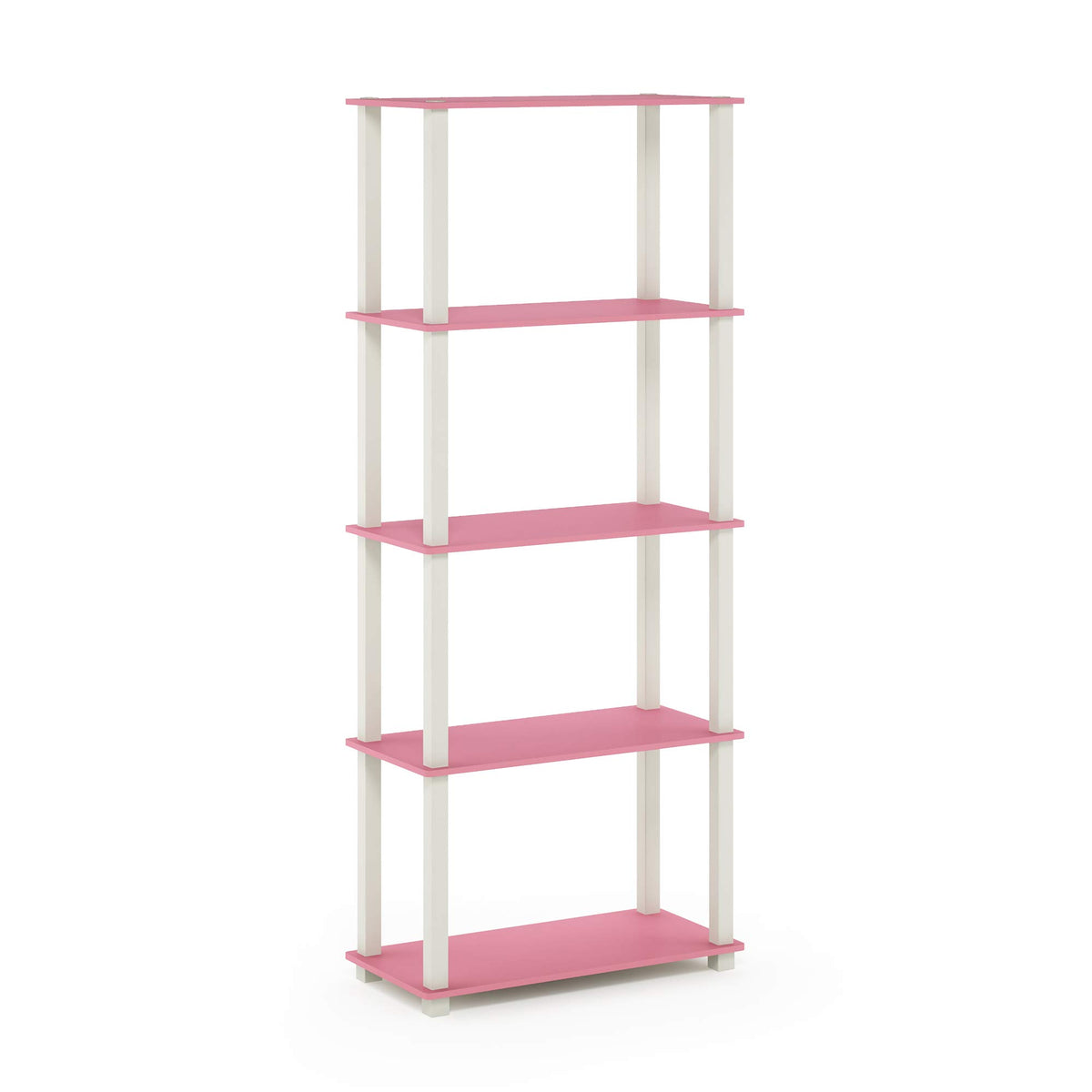 Furinno Turn-N-Tube 5-Tier Multipurpose Shelf / Display Rack / Storage Shelf / Bookshelf, Square Tubes, Pink/White