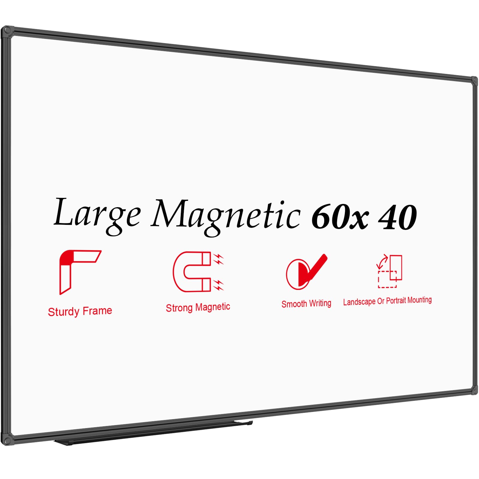 Jiloffice Large Magnetic White Board, Dry Erase Board 60 X 40 Inch, Black Aluminum Frame Wall Mounted Board For Office Home And