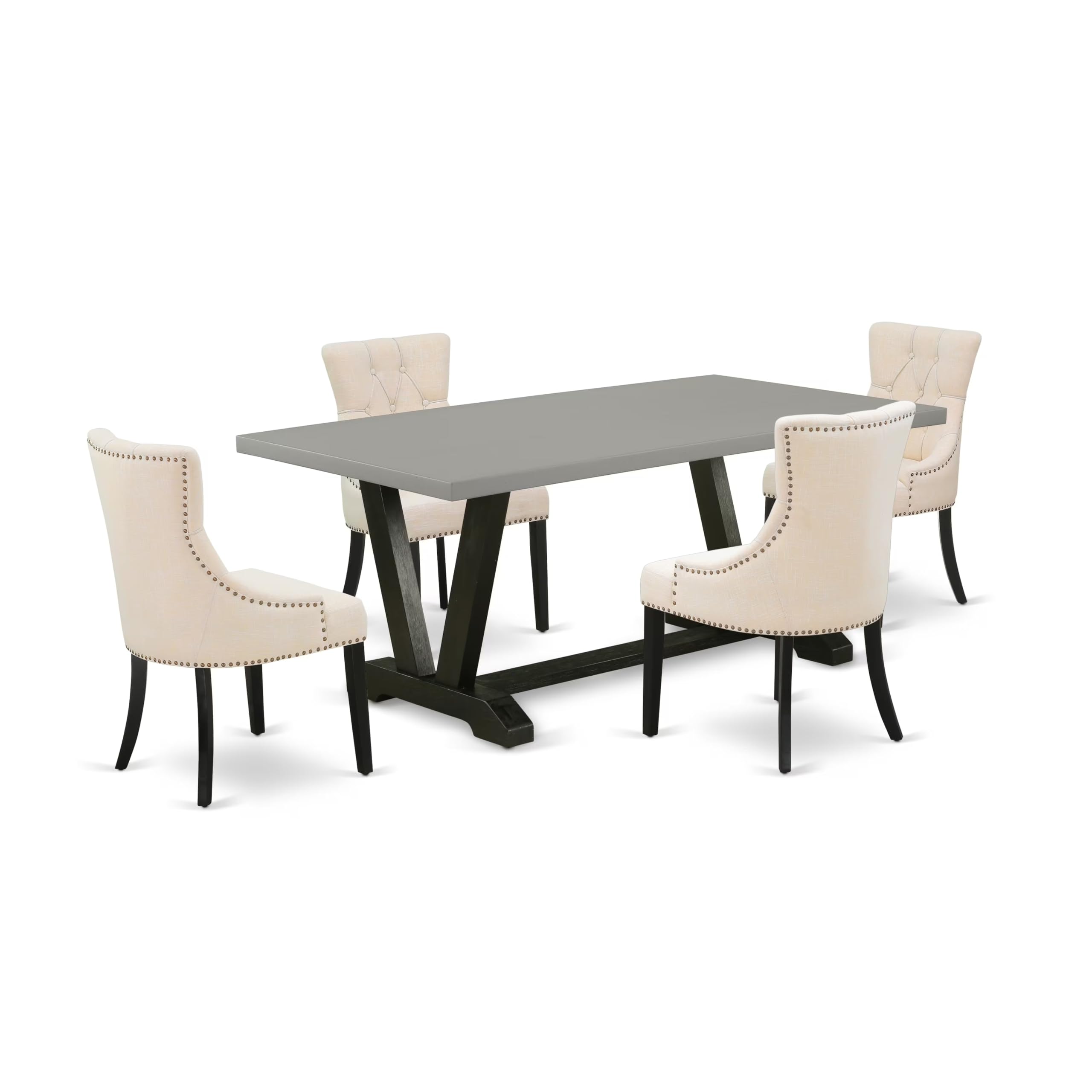 East West Furniture V697Fr102-5 5 Piece Dining Set Includes A Rectangle Dining Room Table With V-Legs And 4 Light Beige Linen Fabric Upholstered Chairs, 40X72 Inch, Multi-Color