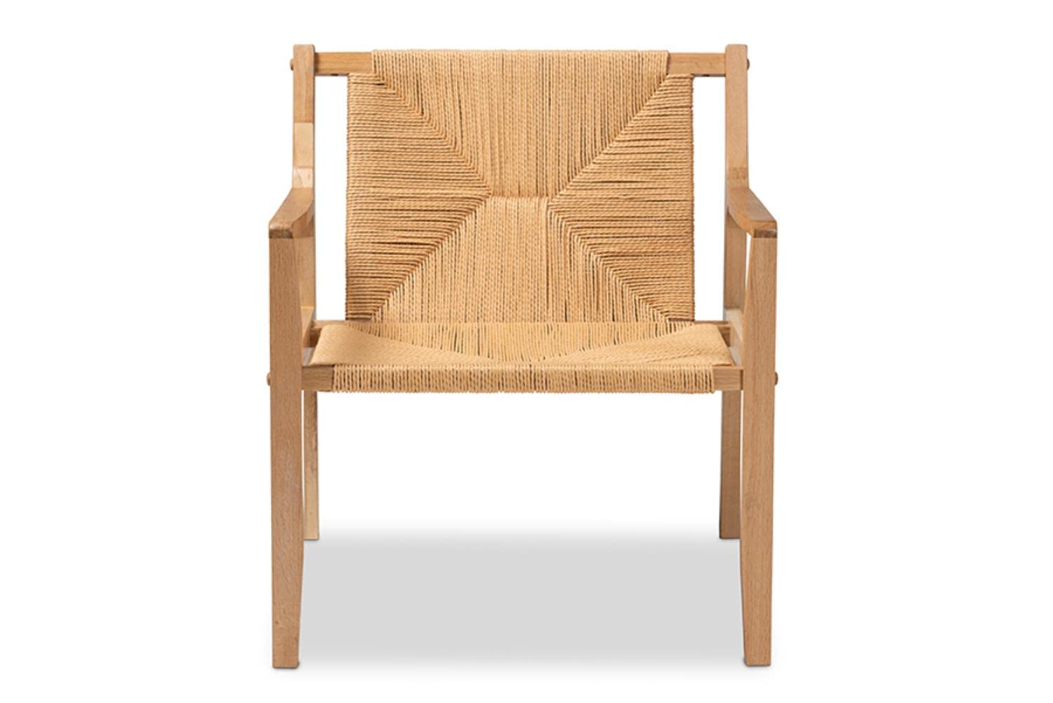 Baxton Studio Delaney Mid-Century Modern Oak Brown Finished Wood and Hemp Accent Chair