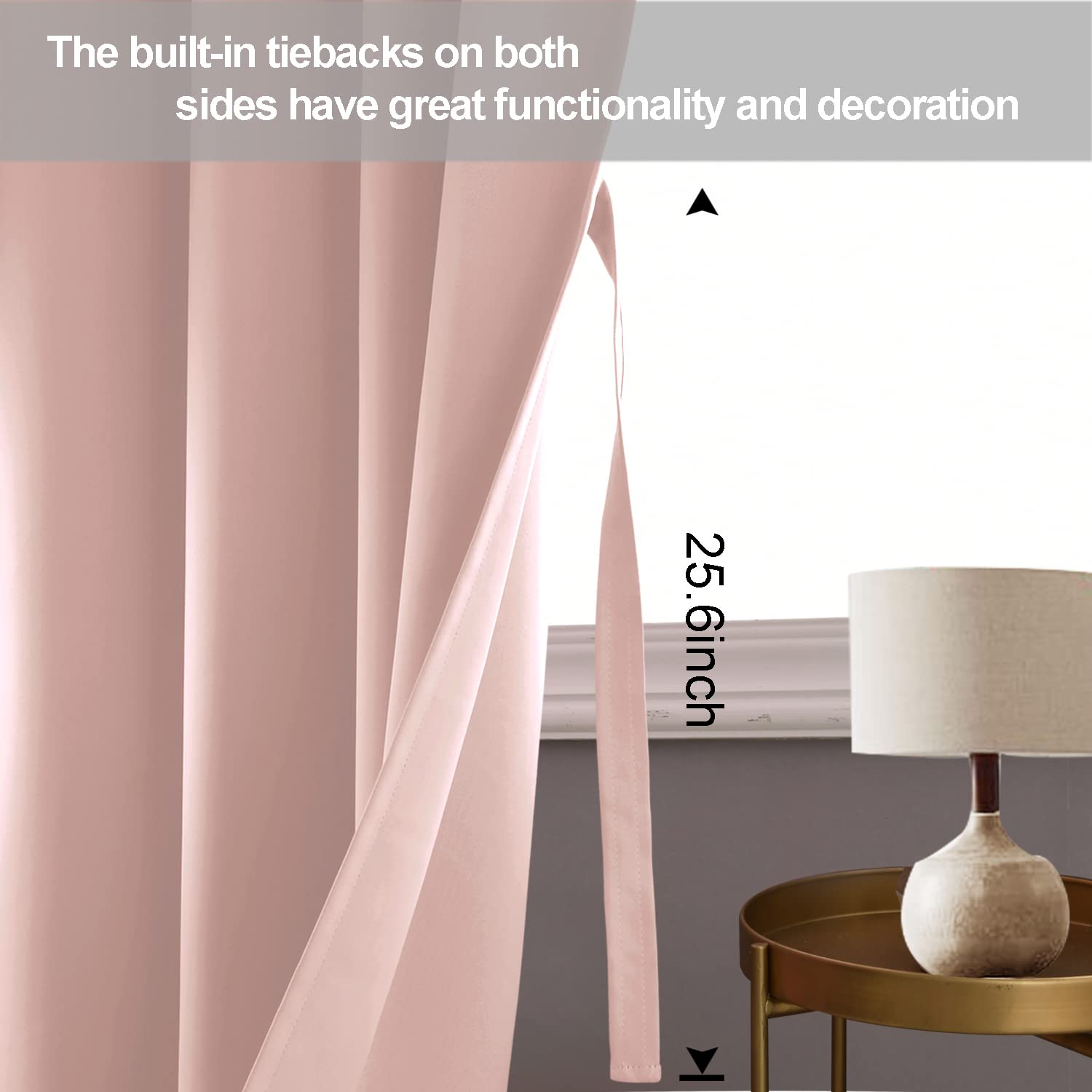Jiuzhen Blackout Curtains With Tiebacks - Thermal Insulated, Light Blocking And Noise Reducing Grommet Curtain Drapes For Bedroom And Living Room, Set Of 2 Panels, Blush Pink, 52 X 84 Inch Length