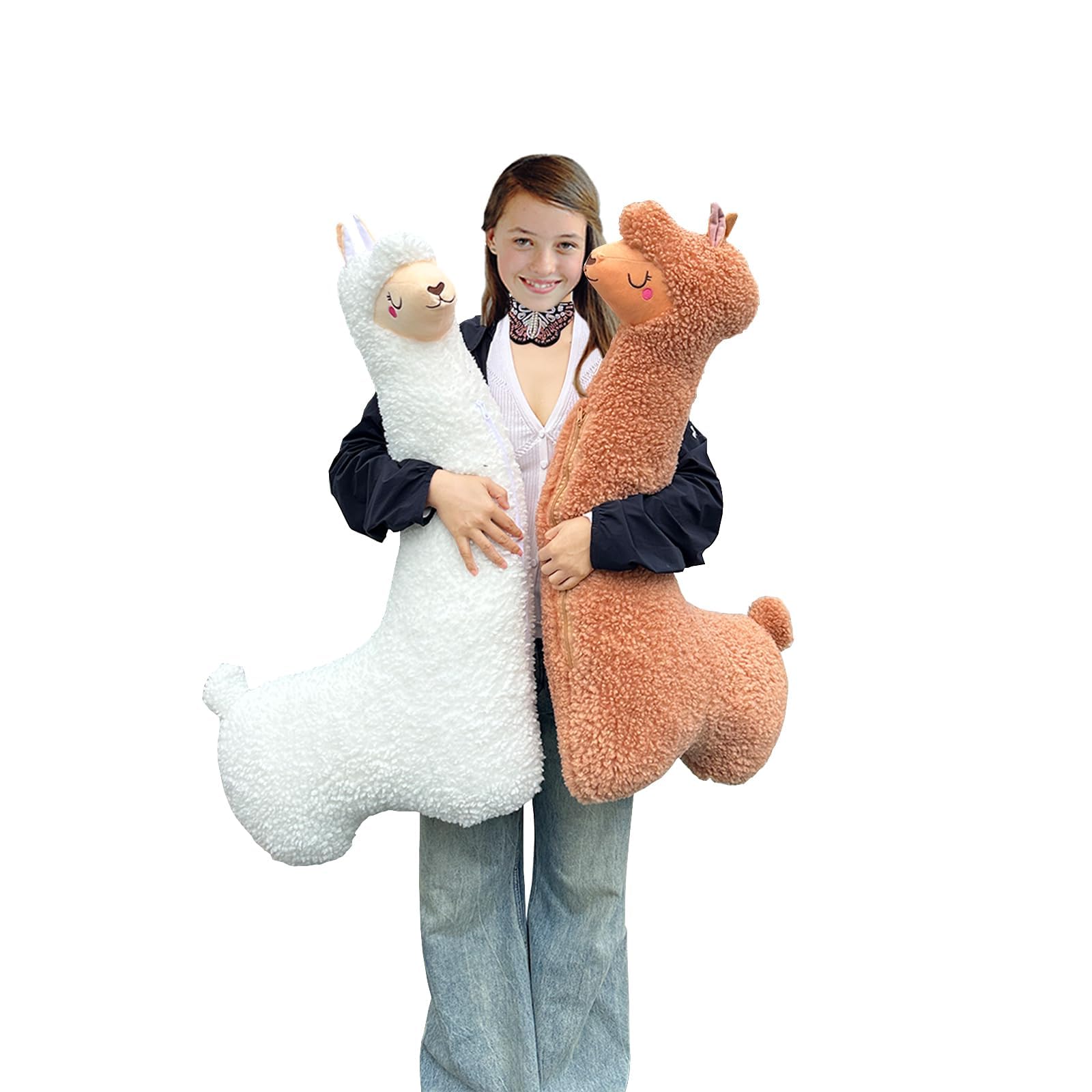 Hofun4U Llama Plush Pillow, 39 Inch Alpaca Plush Long Body Pillow, Alpaca Stuffed Animal, Christmas Holiday Birthday Gift (Brown