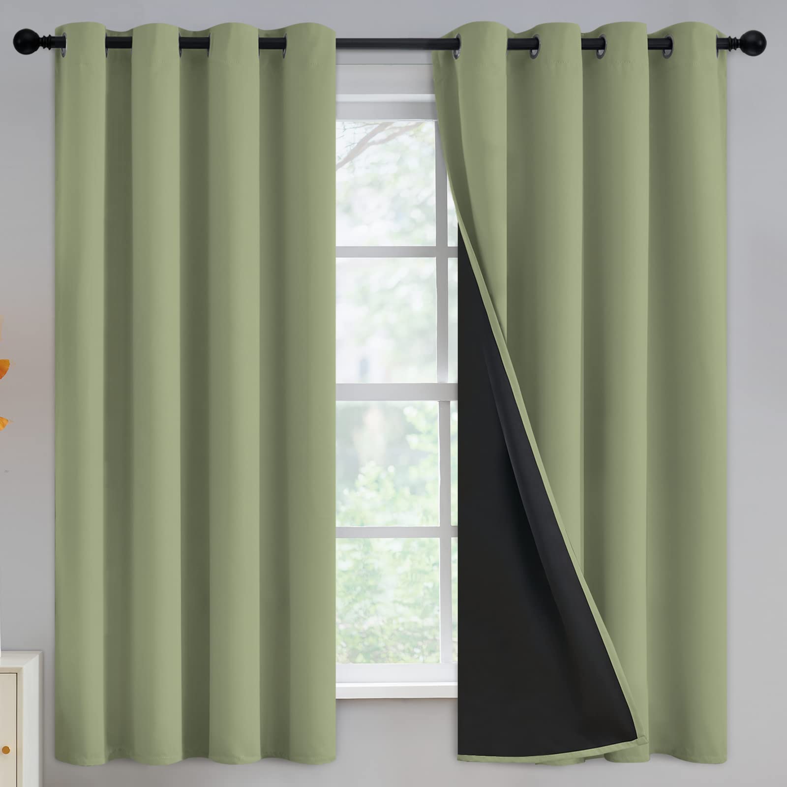 100% Blackout Curtains For Living Room, Thermal Insulated Blackout Curtains 63 Inch Length Heat And Full Light Blocking Curtains