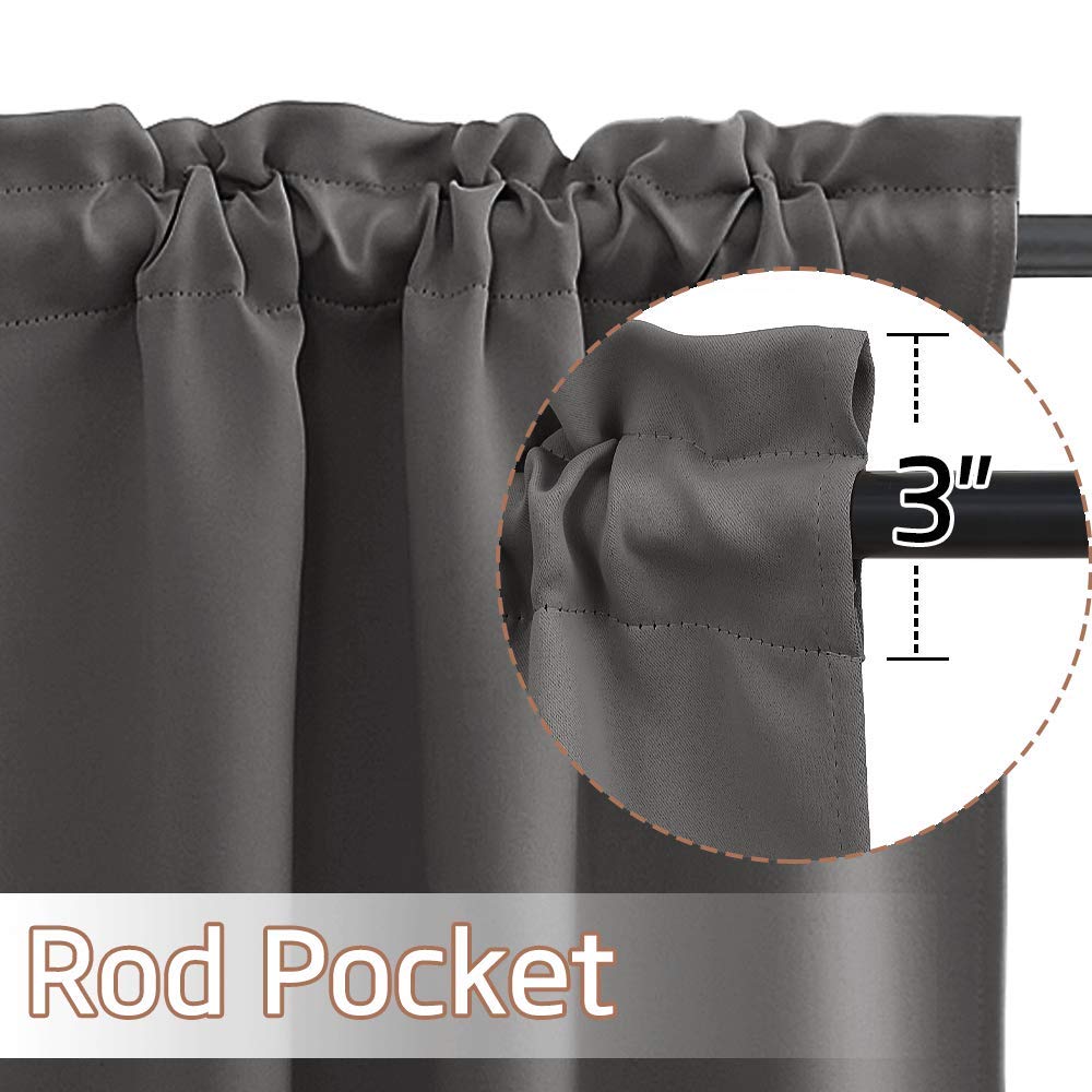 Nicetown Short Blackout Curtains For Rv Camper, Kitchen Window Shades 36 Inch Long For Over Sink, Thermal Insulated Rod Pocket Curtain Panels For Bathroom Office, 1 Pair, Grey, 34W X 36L