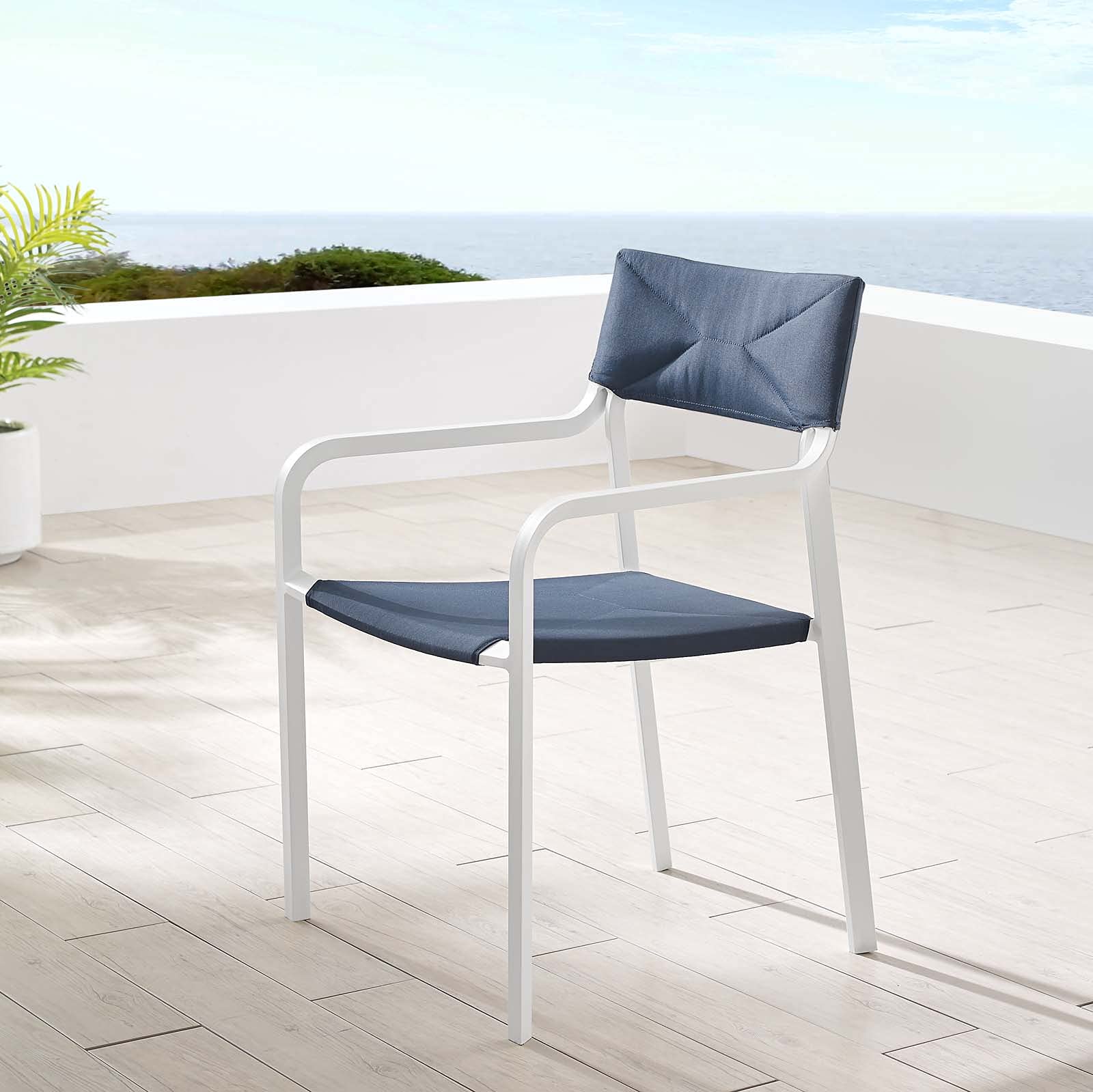 Modway Eei-3573-Whi-Nav Raleigh Outdoor Patio Aluminum Stackable Dining Armchair (Fully Assembled), White Navy
