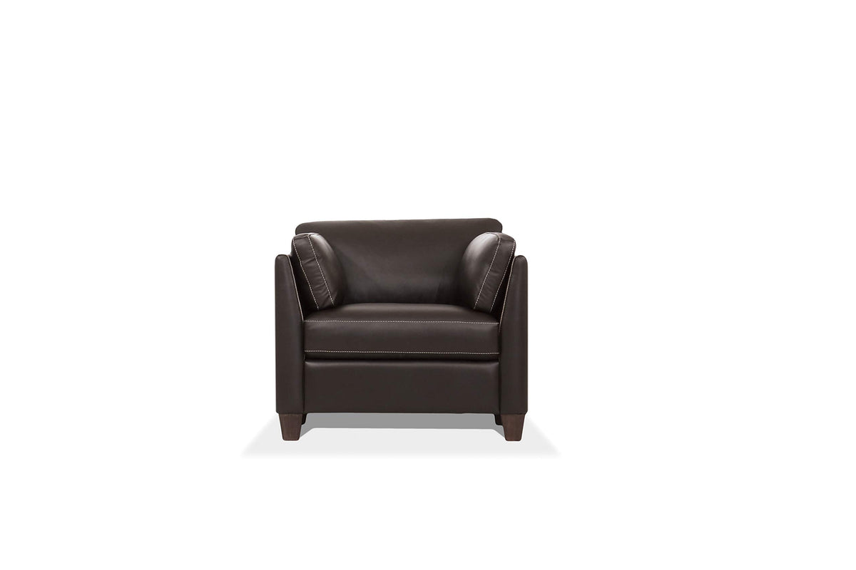 Benjara Brown Leatherette Chair With Sloped Armrests And Tapered Legs, Dark