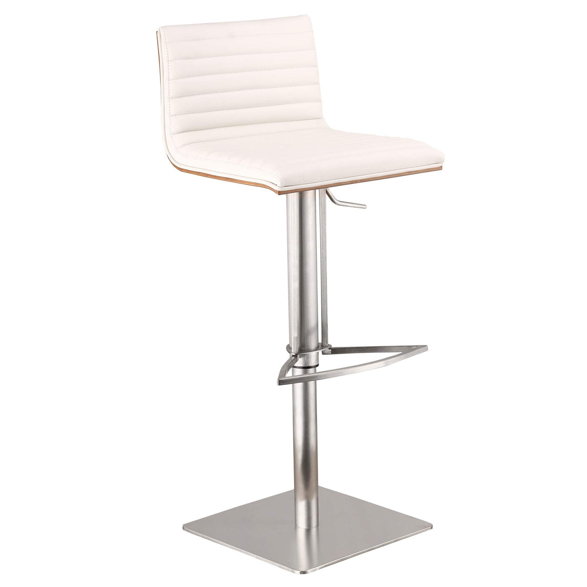 Ergode Cafe Adjustable Brushed Stainless Steel Barstool in White Pu with Walnut Back