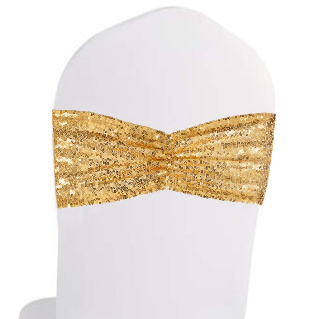 Eternal Beauty Set Of 10 Sequin Chair Sashes Gold Chair Sashes For Wedding Hotel Party Banquet Chairs Decorations